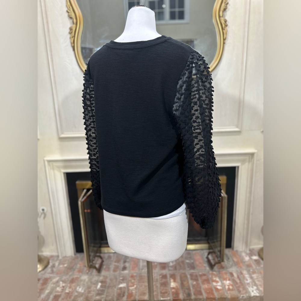 Maeve Anthropologie‎ Black Balloon Sleeve Textured Crop Top Size L Romantic Chic - Picture 6 of 10